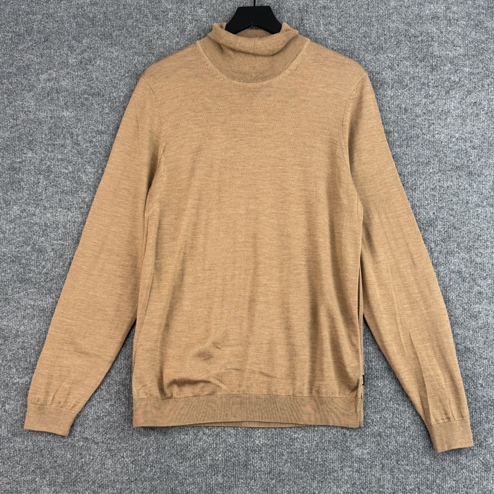Boss Hugo Boss Sweater Mens XL Brown Camel Turtleneck Wool Italian Yarn Turkey